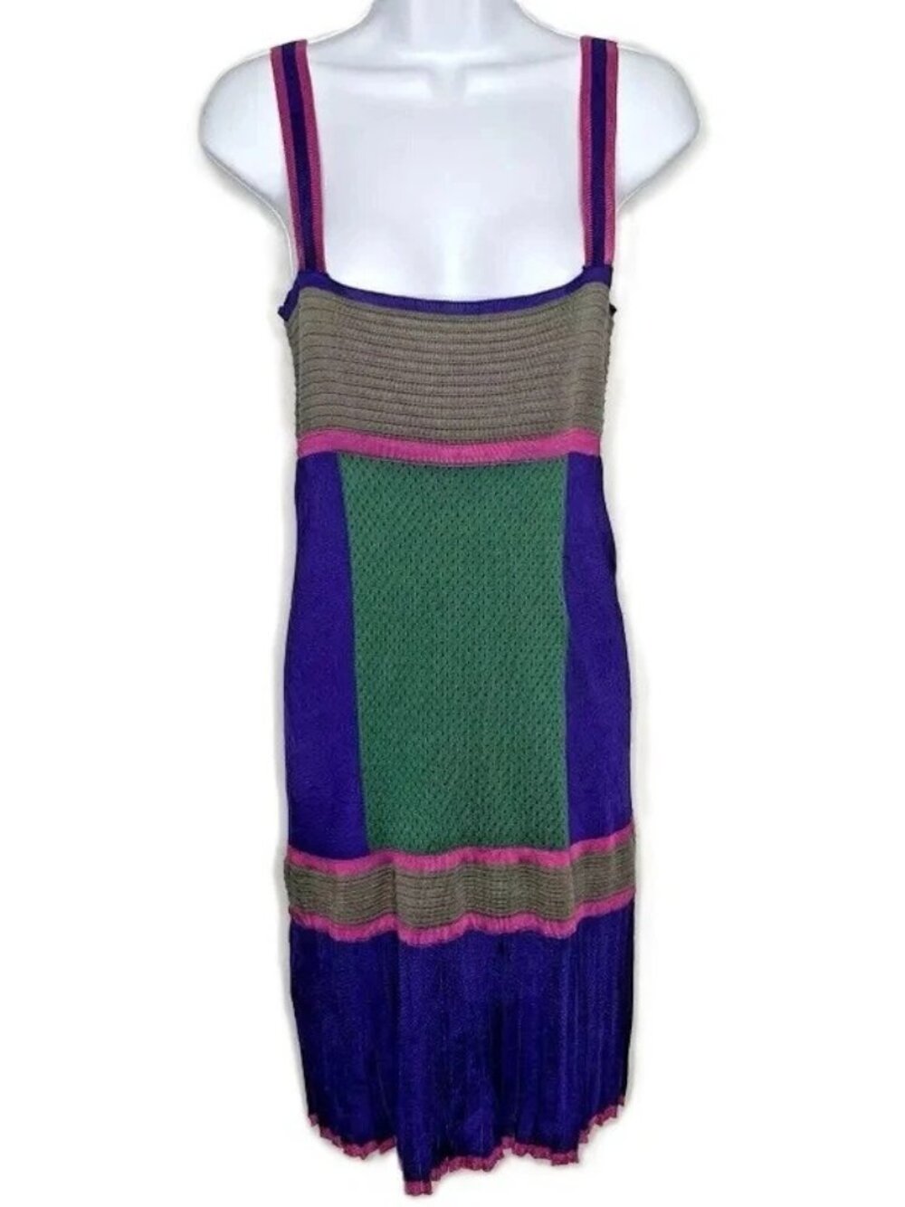 Vintage Y2K M by Missoni Knit Tank Dress Size 6 Purple Green Taupe Colorblock